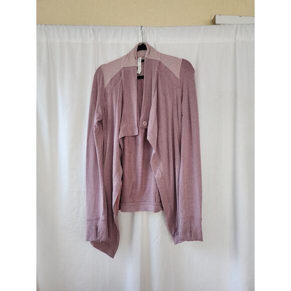 Lululemon Women's 4 Wrap Ribbed Open Front Coast Cardigan Rose Pink Button Neck - Picture 2 of 12